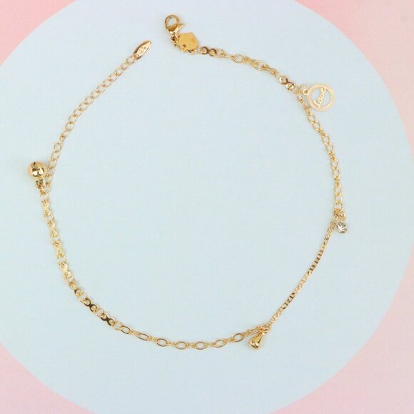 "Delicate Rose Gold Anklet with CZ Charm and Dual Chain Design, XPAL1185 - Picture 3 of 12